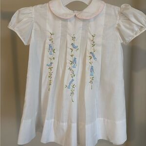 Handmade Vintage White Dress with Pink Trim